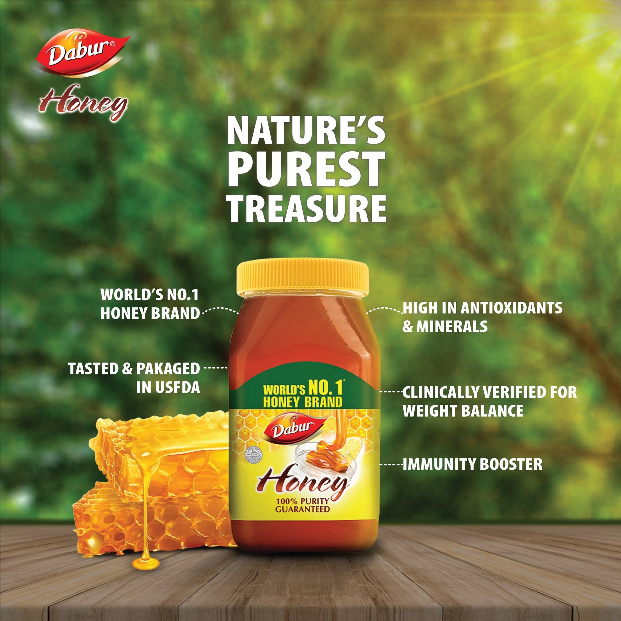 Dabur Honey: 100% Pure Honey with No Sugar Adulteration Squeezy Pack 400g - Dabur Shop BD