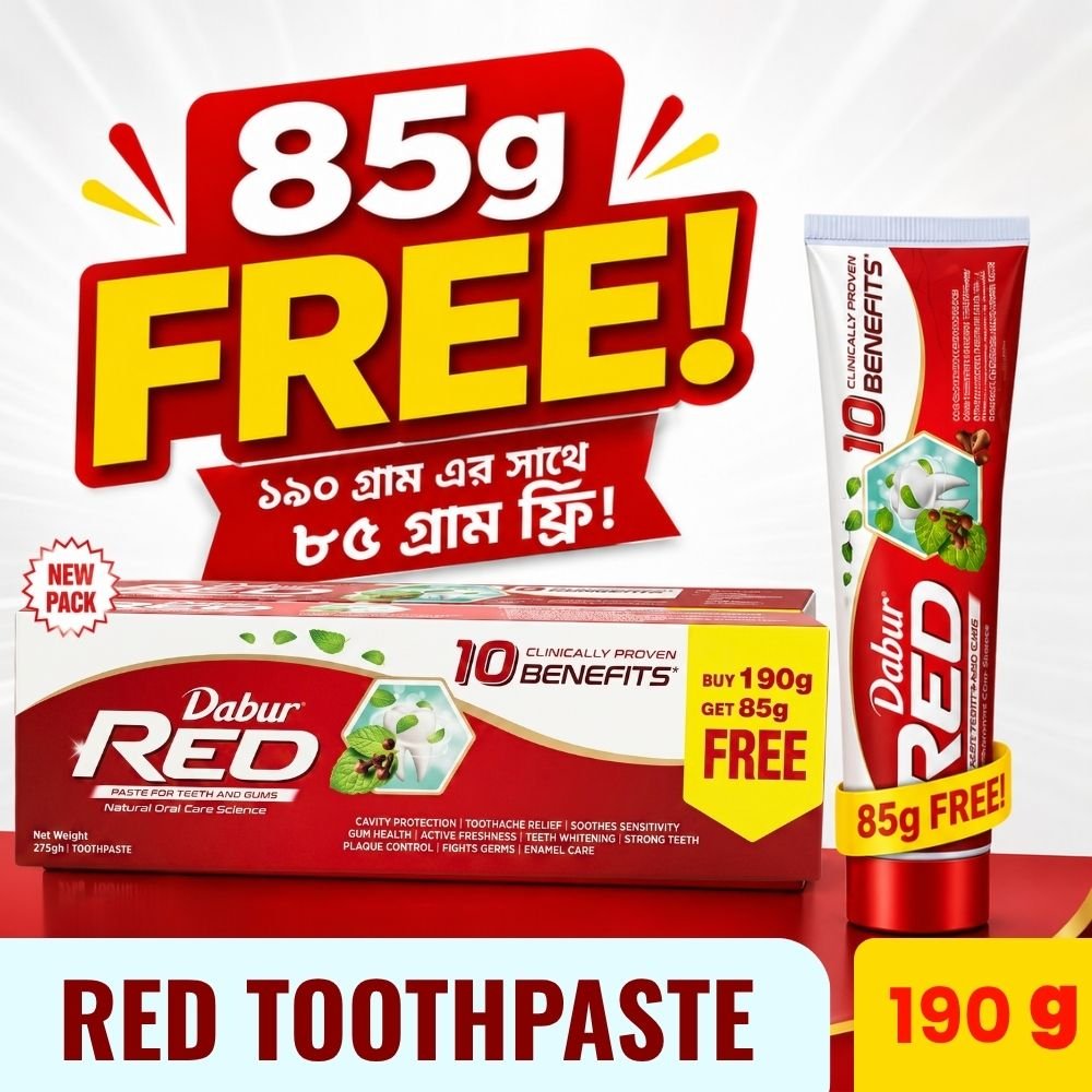 FREE 85g with Dabur Red Toothpaste 190g | Provides Protection Plaque Removal, Toothache, Yellow Teeth, Bad Breath - Dabur Shop BD