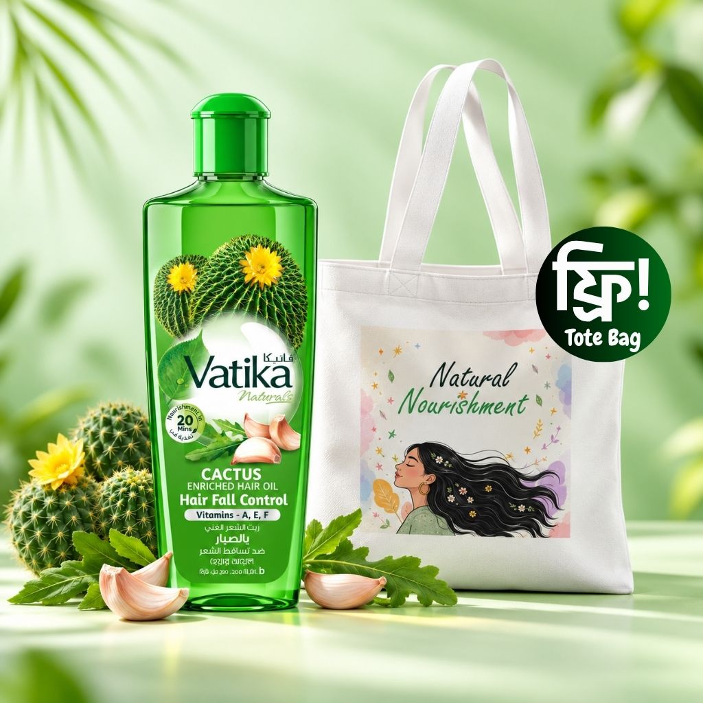 (FREE Tote Bag!) Vatika Naturals Cactus Enriched Hair Oil 200ml - Dabur Shop BD