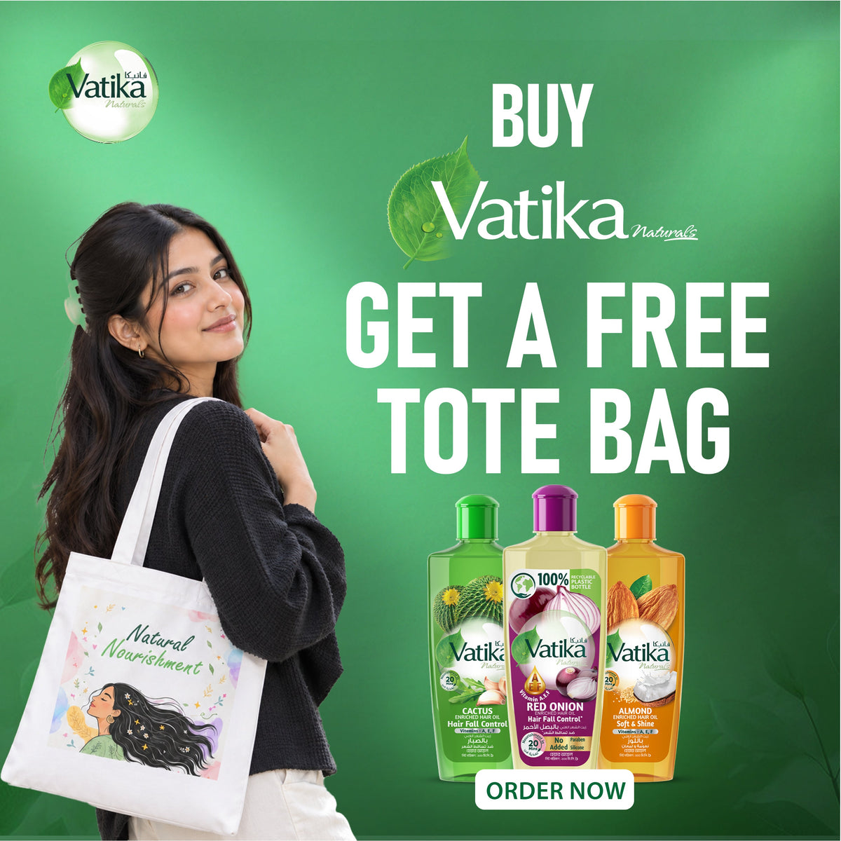 (FREE Tote Bag!) Vatika Naturals Red Onion Enriched Hair Oil 200ml - Dabur Shop BD