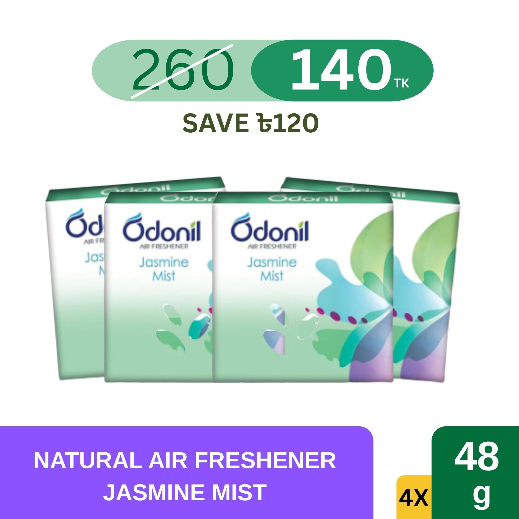 Odonil Natural Air Freshener Jasmine Mist - 48g ( Pack of 4) - Dabur Shop BD