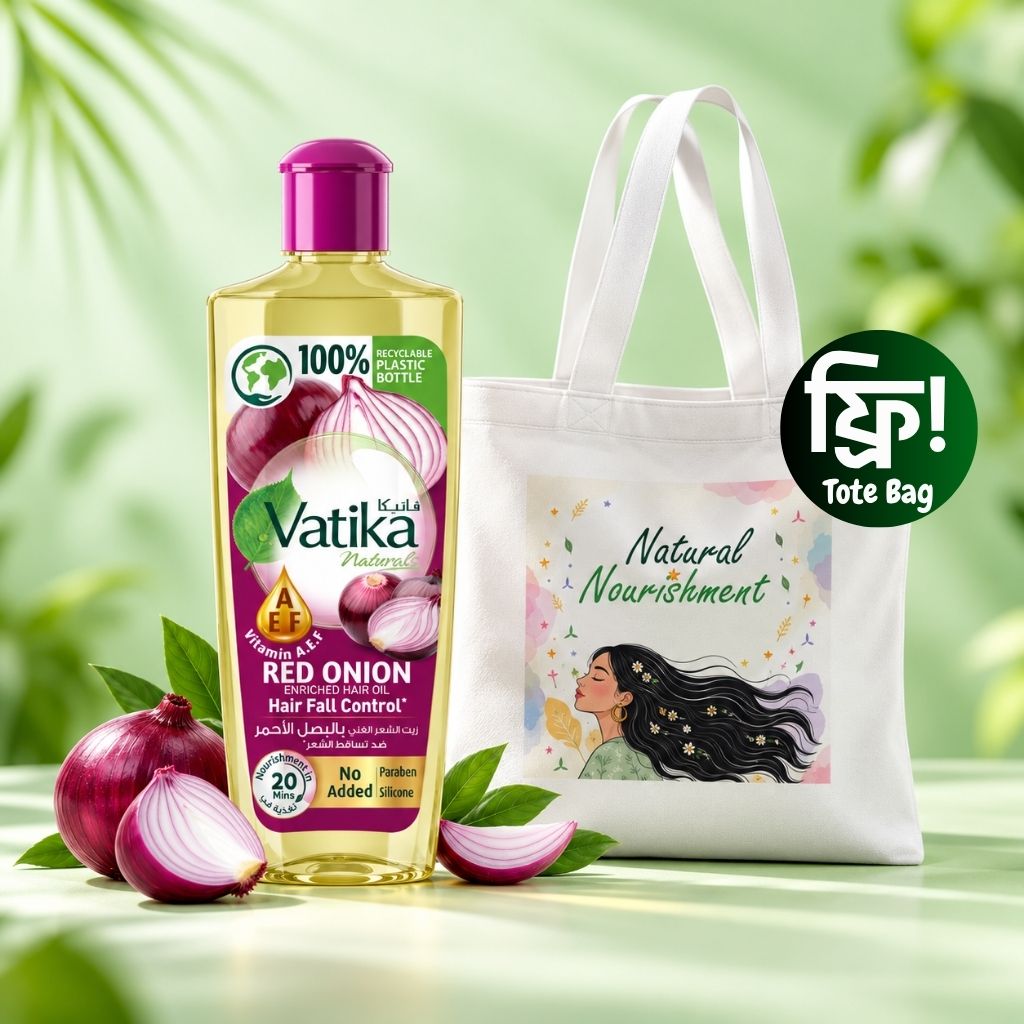 (FREE Tote Bag!) Vatika Naturals Red Onion Enriched Hair Oil 200ml - Dabur Shop BD