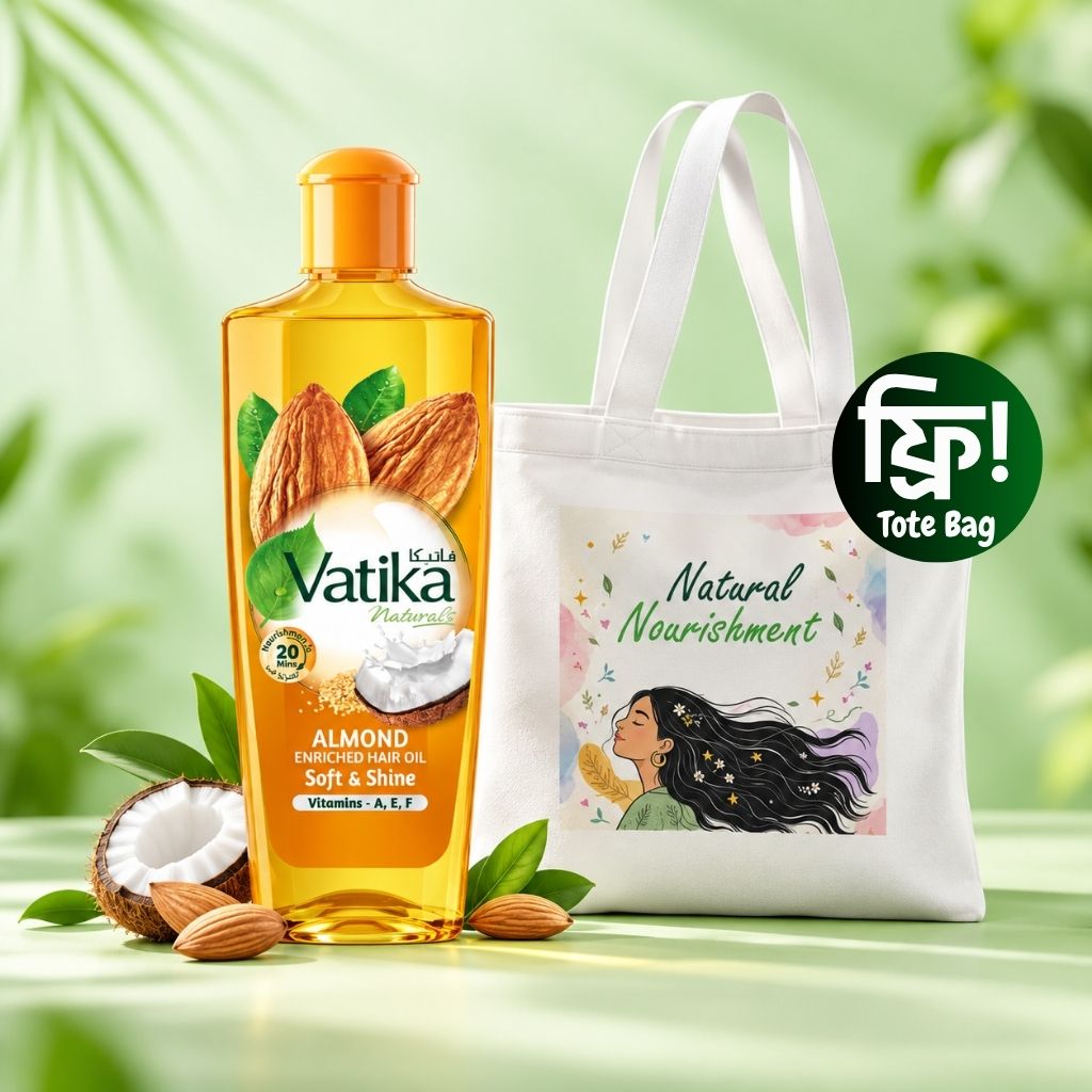 (FREE Tote Bag!) Vatika Naturals Almond Enriched Hair Oil 200ml - Dabur Shop BD