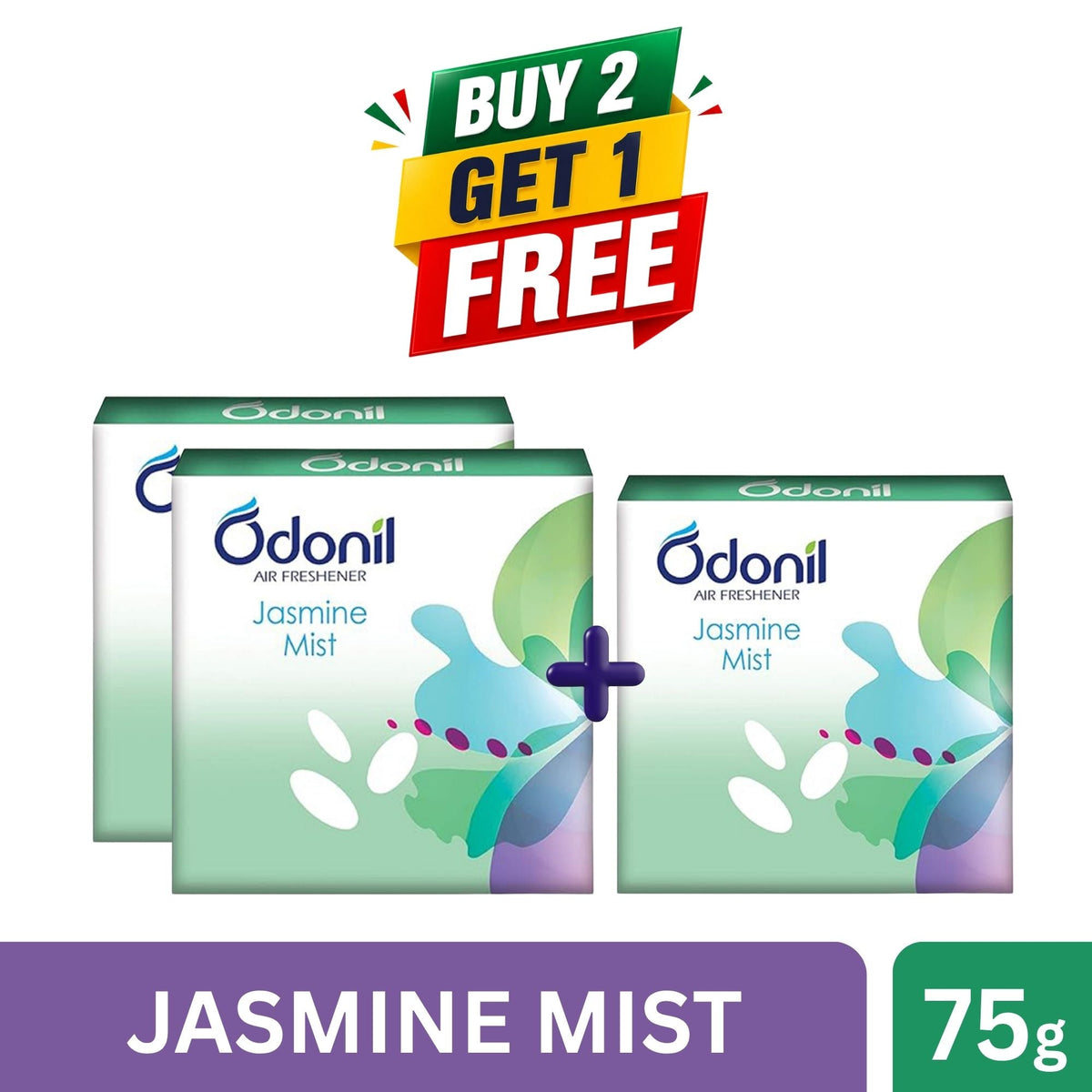 (Buy 2 Get 1 Free) Odonil Air Freshener Block 75g Jasmine Mist | Room Freshener, Home Fragrance & Odor Eliminator - Dabur Shop BD