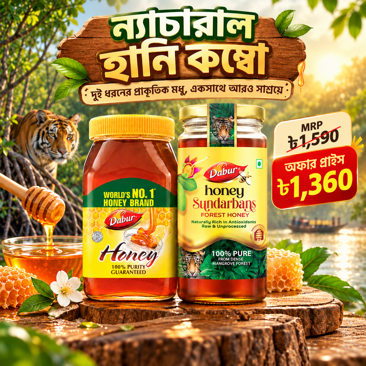 Natural Honey Combo | Dabur Honey + Sundarban Forest Honey - Dabur Shop BD
